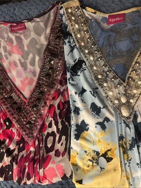 Together Beaded V-Neck Tunics in Pink Mix and Light Blue Mix